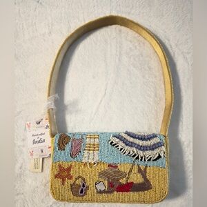 Handcrafted in India Beaded Beach Scene Bag